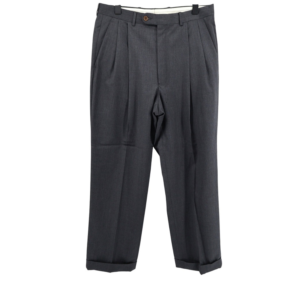 Ben‎ Silver Super 120's Mens Dark Gray Wool Pleated Dress Pants Size 34x30 Flaws